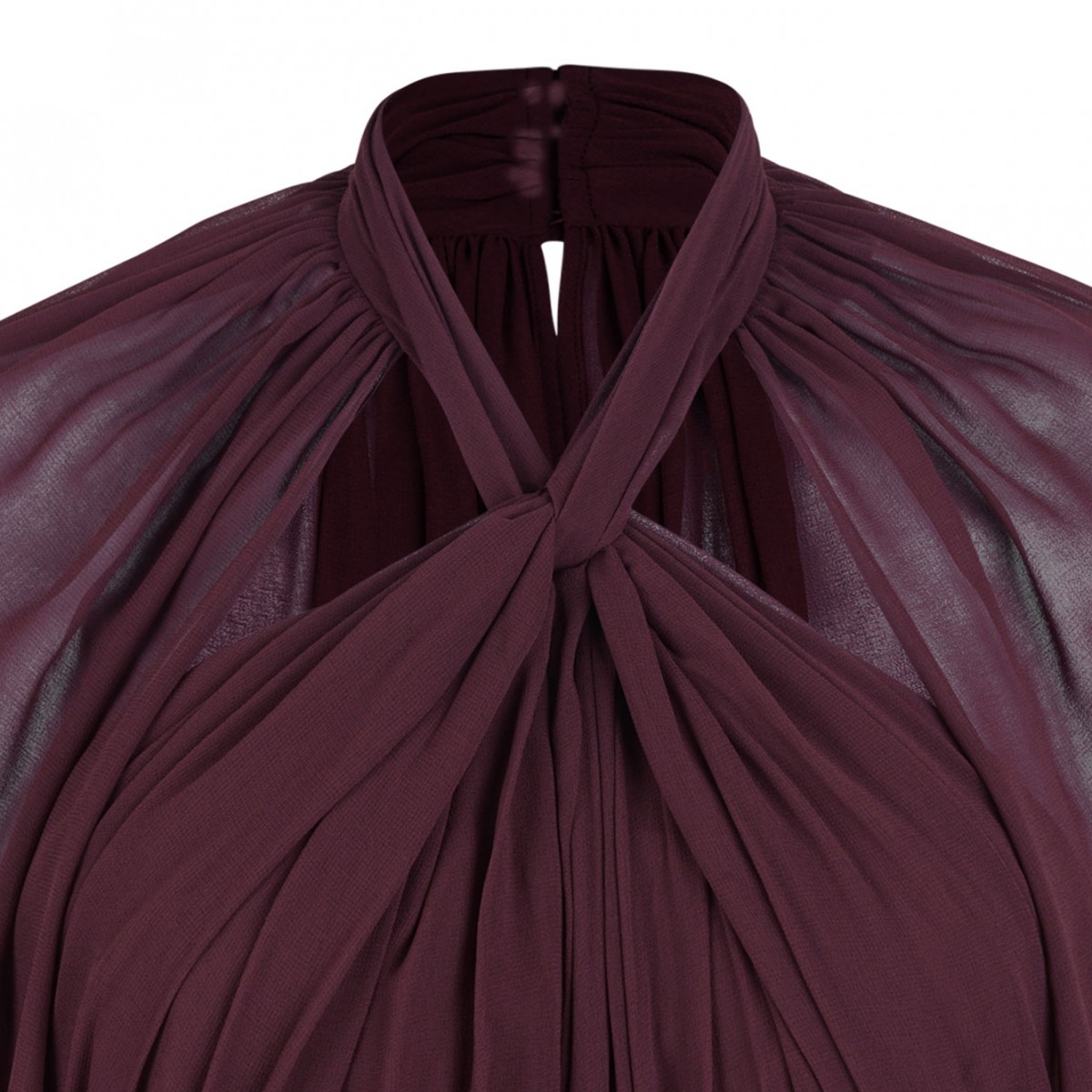 Long Chiffon Dress With Crossover Neckline And Cape