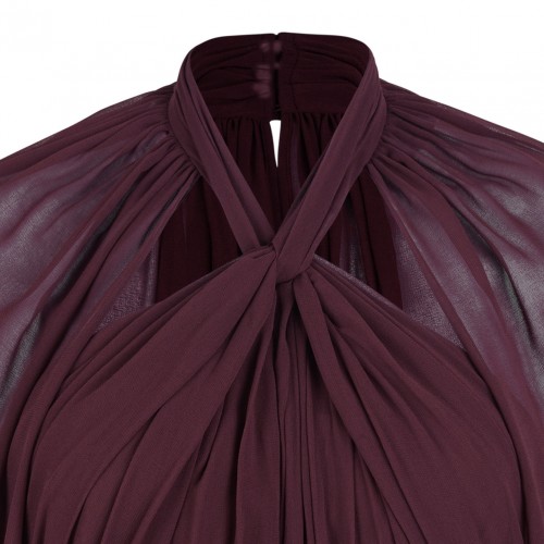 Long Chiffon Dress With Crossover Neckline And Cape