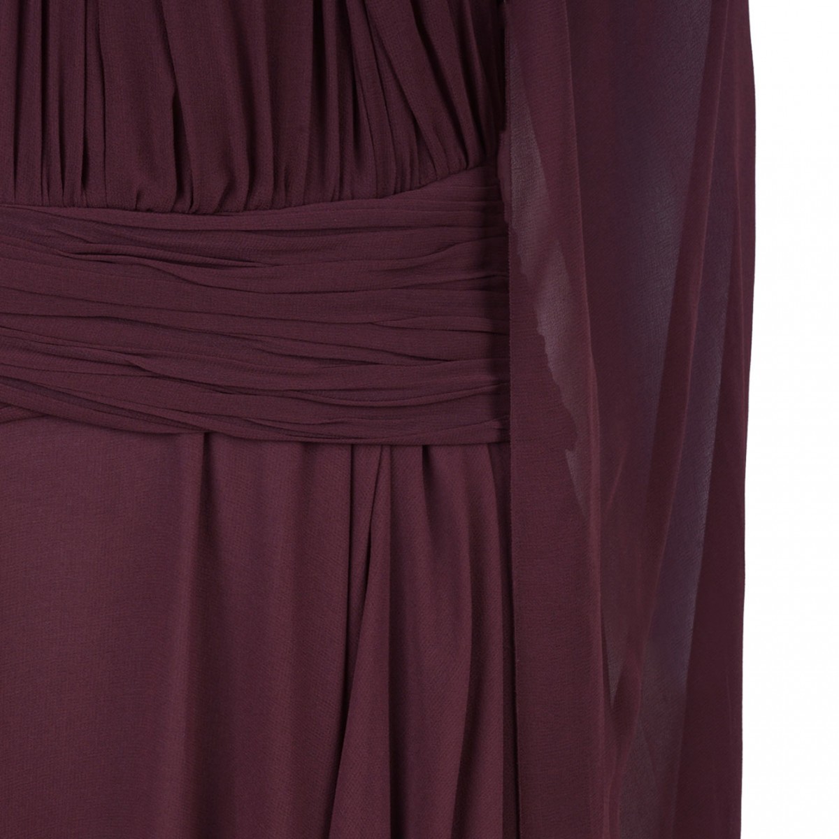 Long Chiffon Dress With Crossover Neckline And Cape