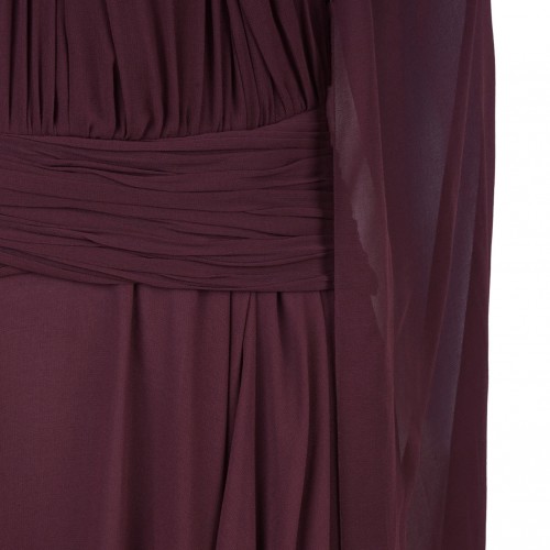 Long Chiffon Dress With Crossover Neckline And Cape