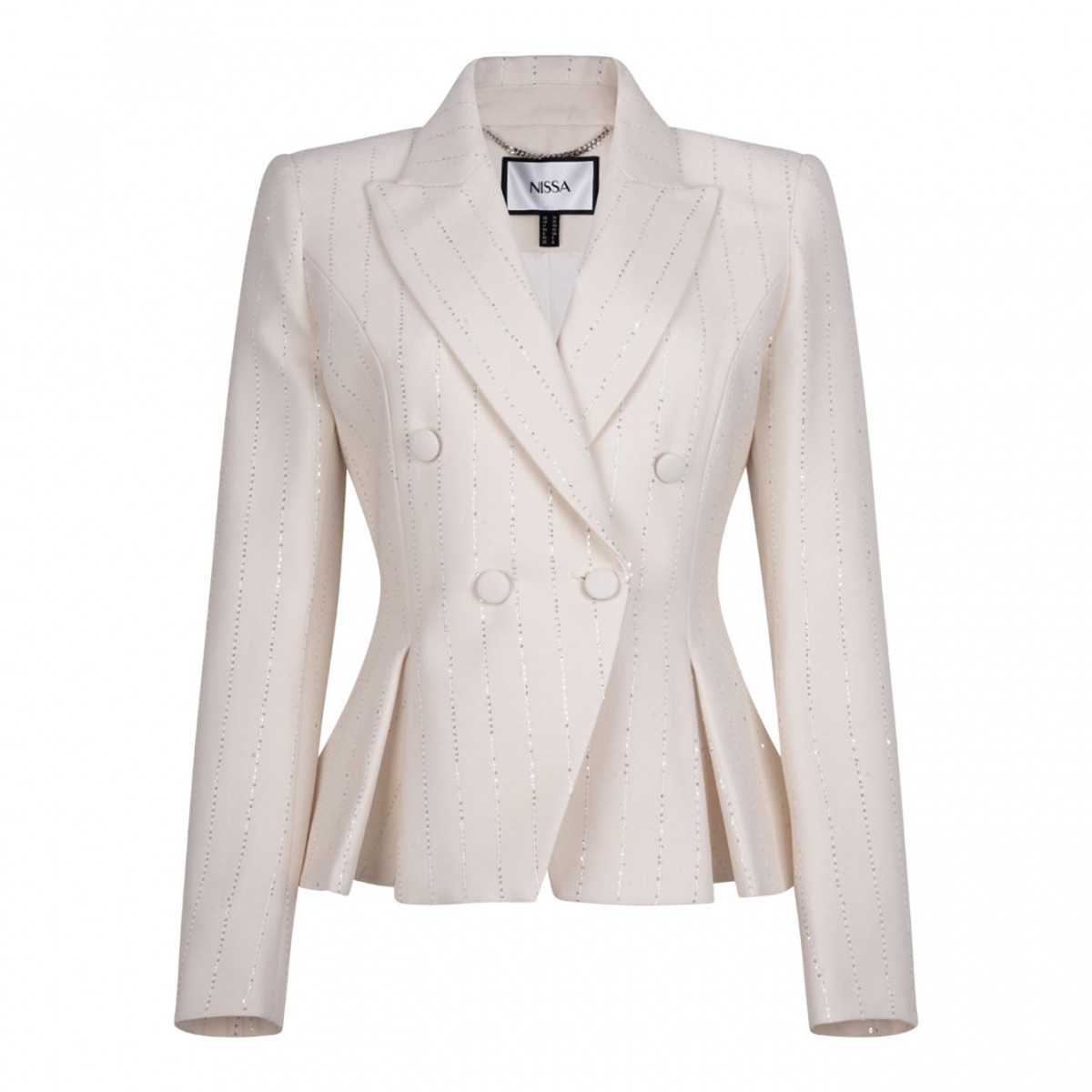 White Embellished Double Breasted Blazer