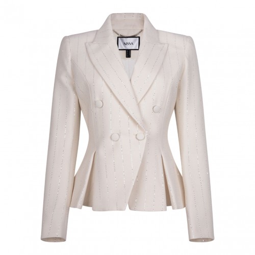 White Embellished Double Breasted Blazer