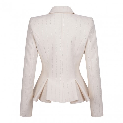 White Embellished Double Breasted Blazer