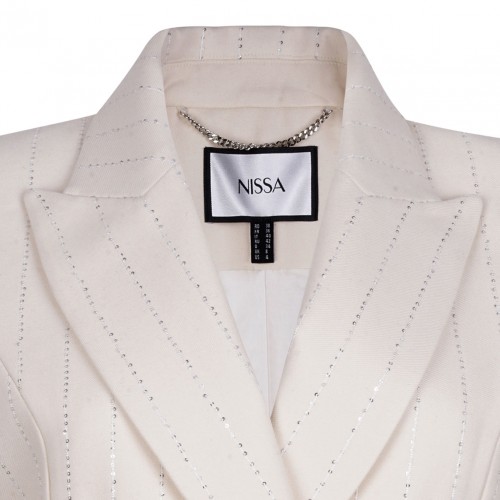 White Embellished Double Breasted Blazer