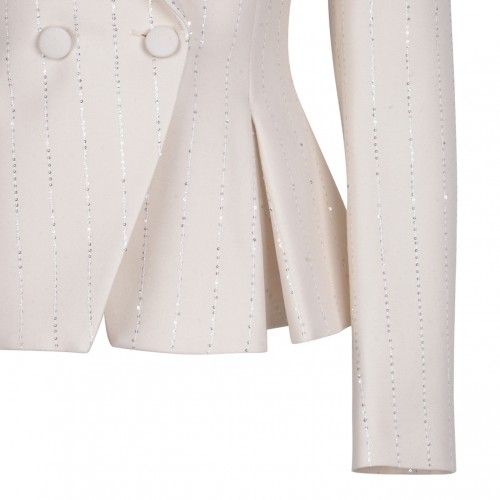 White Embellished Double Breasted Blazer