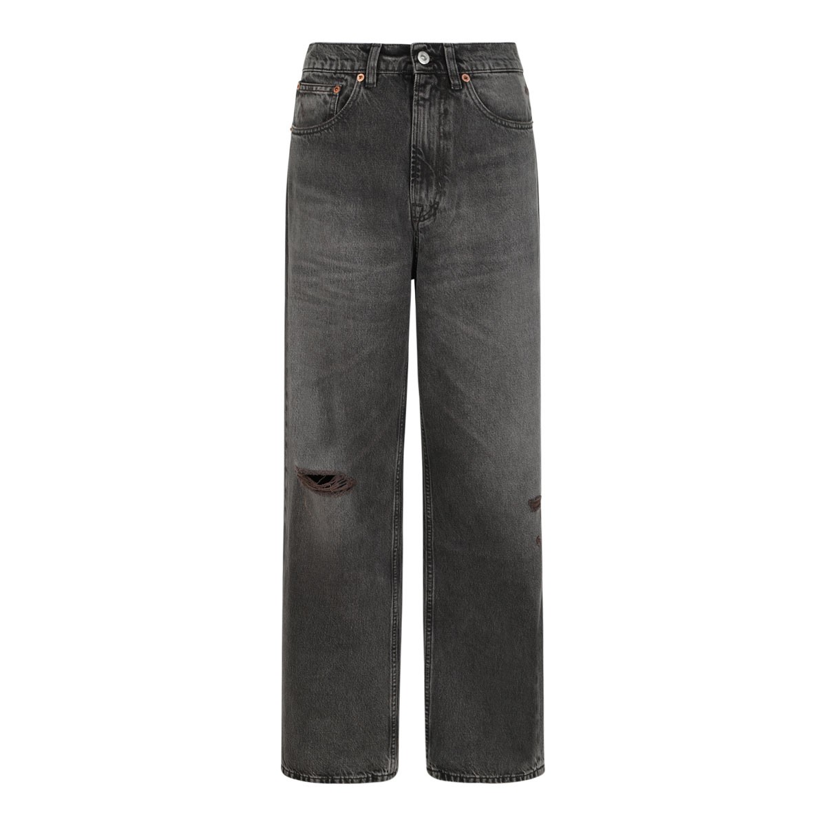 Grey Third Cut Ripped-Detail Jeans