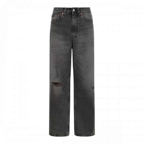 Grey Third Cut Ripped-Detail Jeans