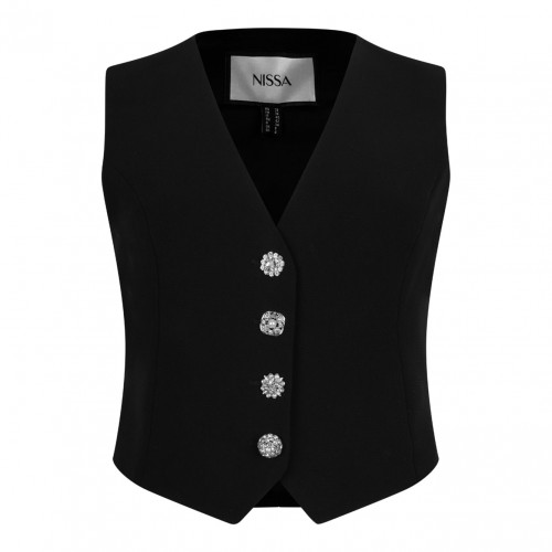 Black Crystal-Button Sleeveless Vest