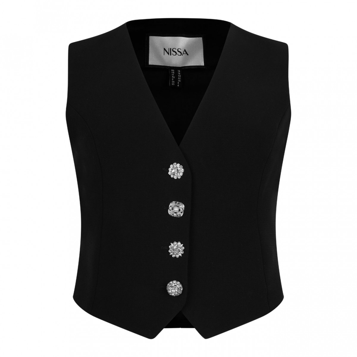 Black Crystal-Button Sleeveless Vest