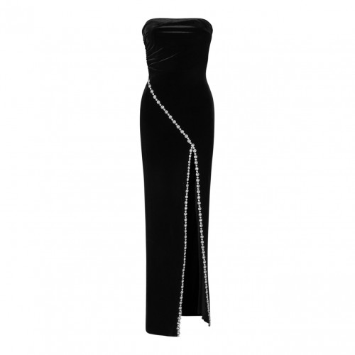 Black Crystal-Embellished Velvet Maxi Dress