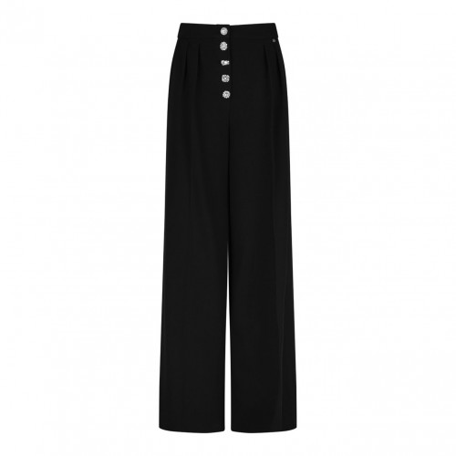Black Pleated Crystal-Embellished Trousers