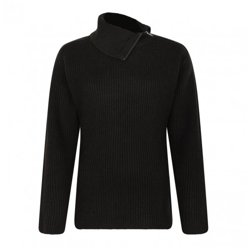 Brown Ribbed Wool Sweater with Asymmetric Collar