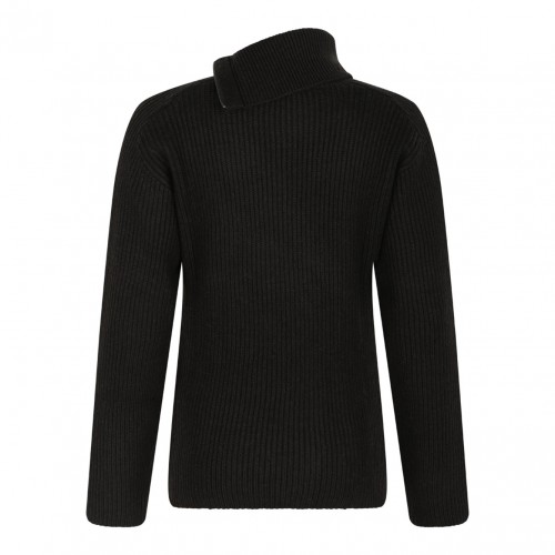 Brown Ribbed Wool Sweater with Asymmetric Collar 2