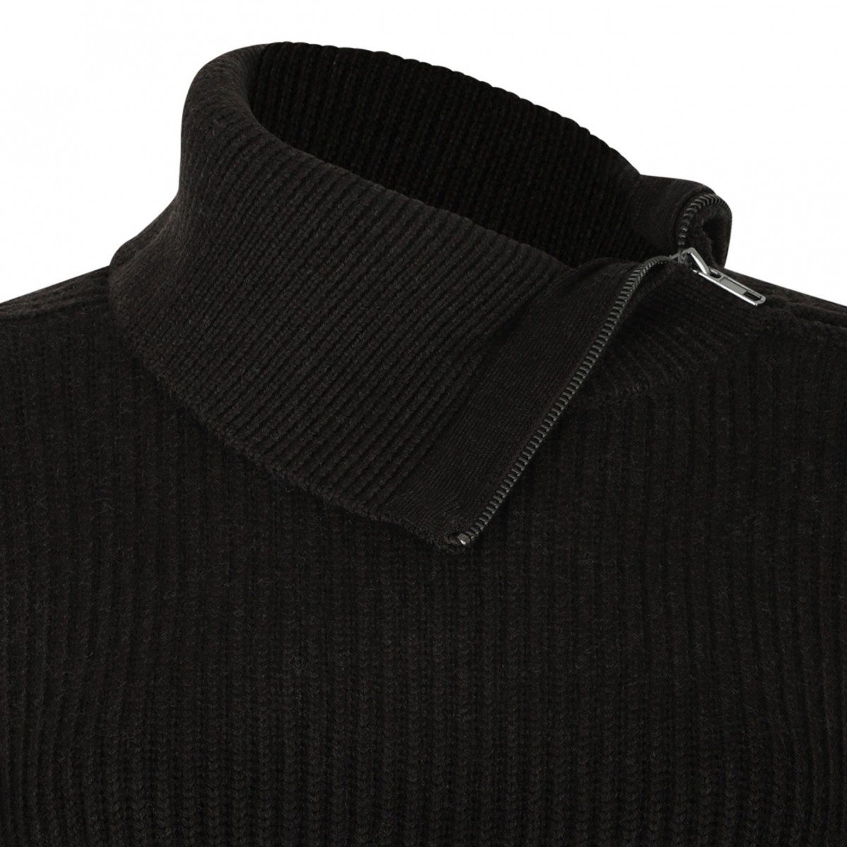 Brown Ribbed Wool Sweater with Asymmetric Collar