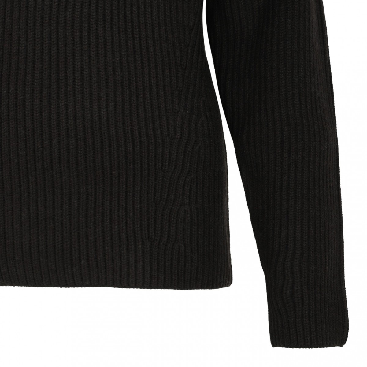 Brown Ribbed Wool Sweater with Asymmetric Collar