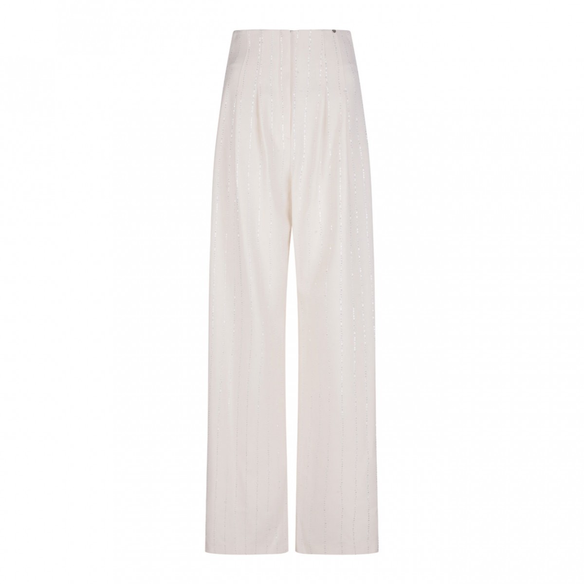 White Embellished-Waist Trousers