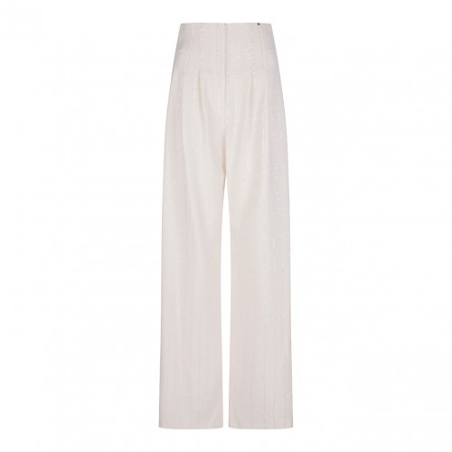 White Embellished-Waist Trousers