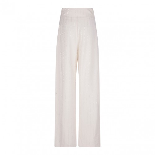 White Embellished-Waist Trousers