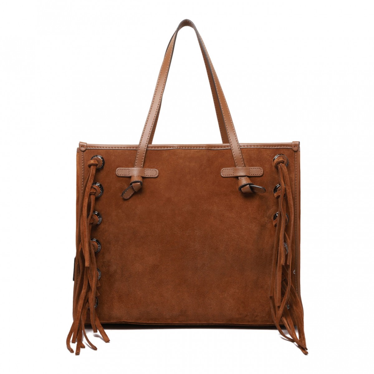 Cognac Fringe And Studs Tote Bag
