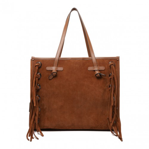 Cognac Fringe And Studs Tote Bag