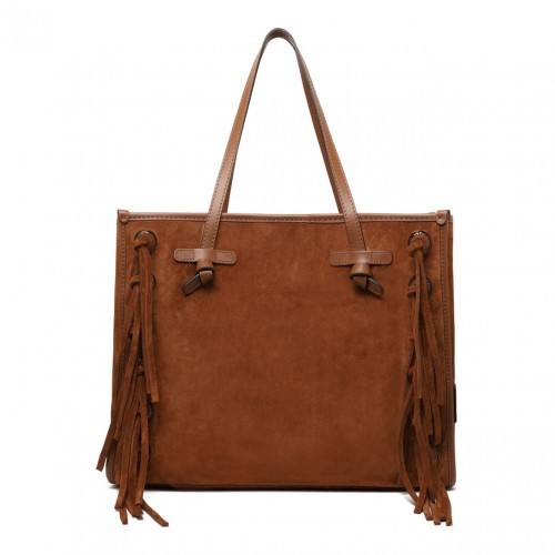 Cognac Fringe And Studs Tote Bag