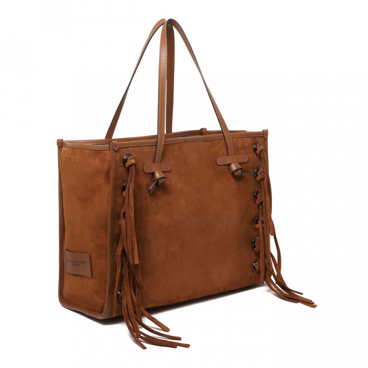 Cognac Fringe And Studs Tote Bag