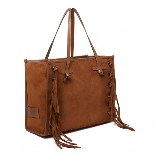 Cognac Fringe And Studs Tote Bag