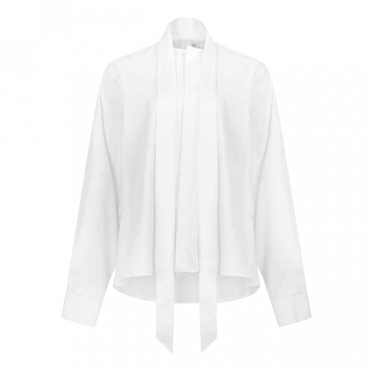 White Silk Blend Tie-Neck Blouse