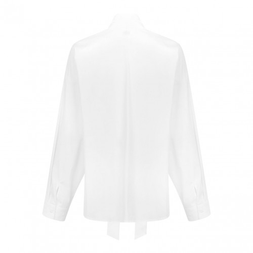 White Silk Blend Tie-Neck Blouse 2