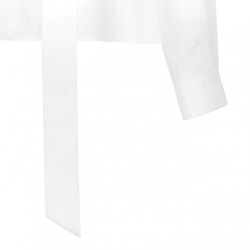 White Silk Blend Tie-Neck Blouse