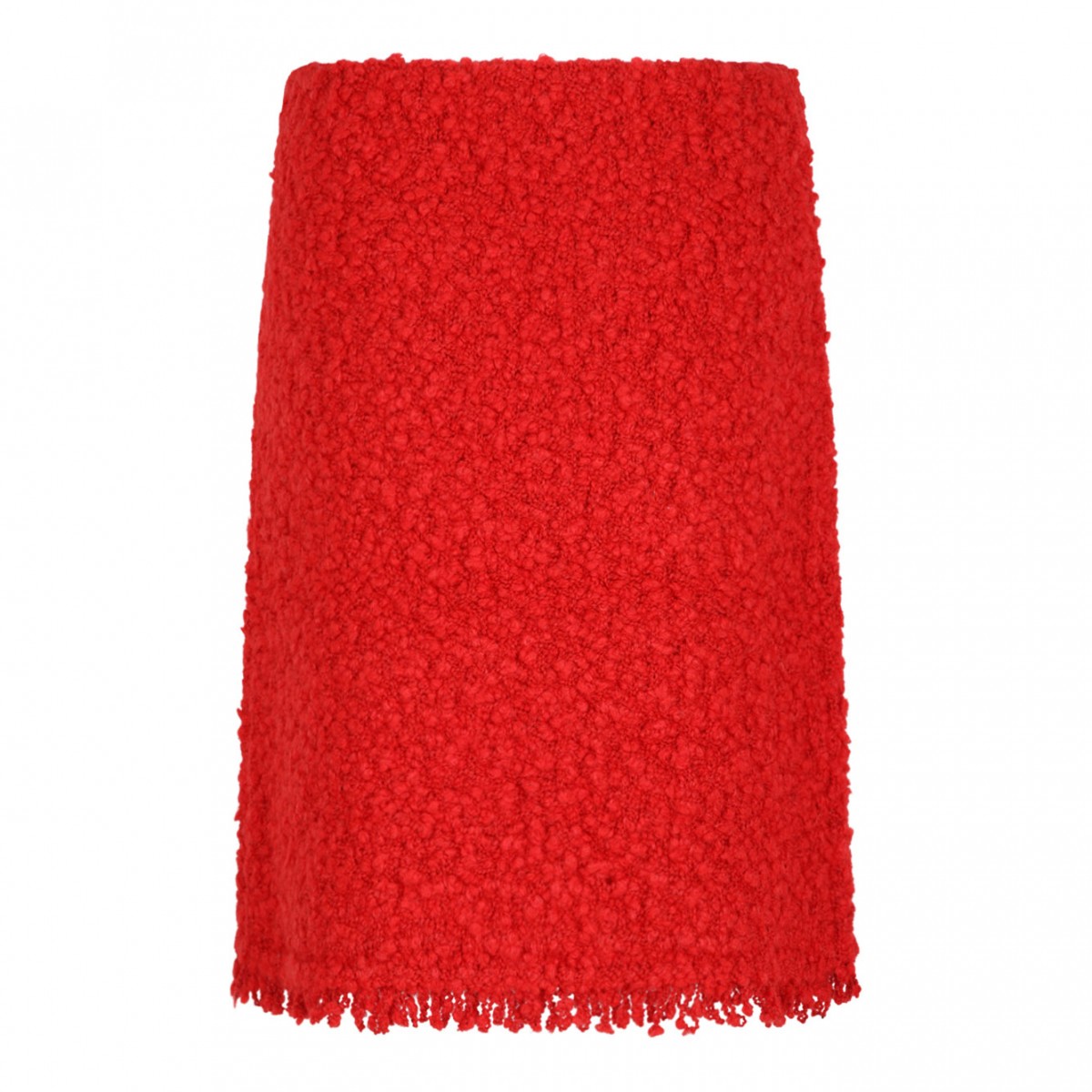 Red Textured Wool Skirt With Fringe Hem