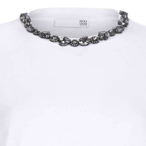 White Crystal Embellished T-Shirt