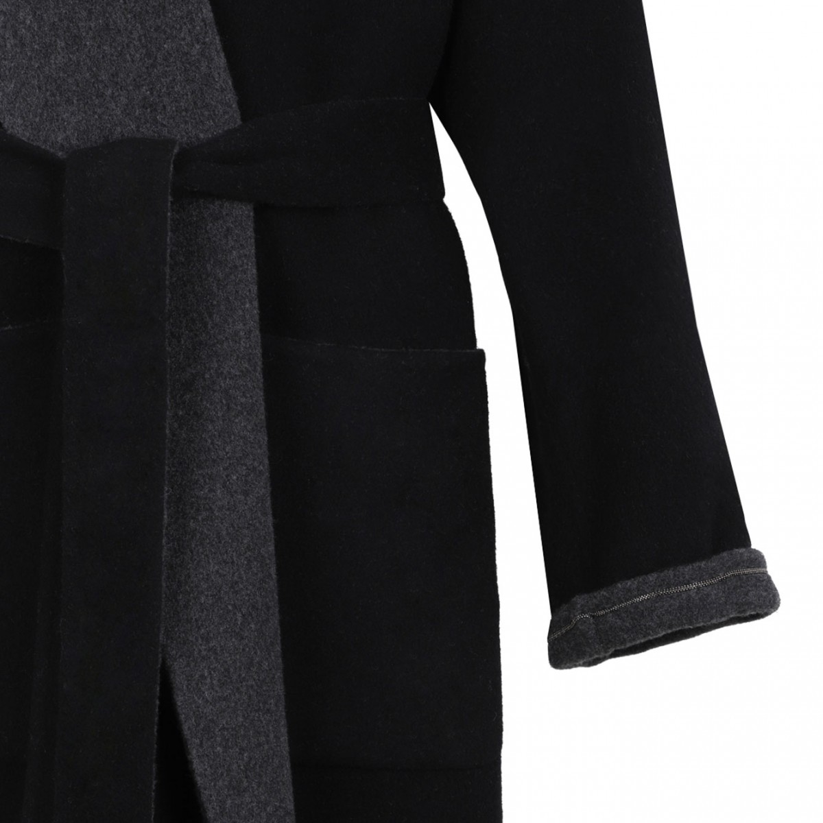 Black Double Wool And Soft Cashmere Coat