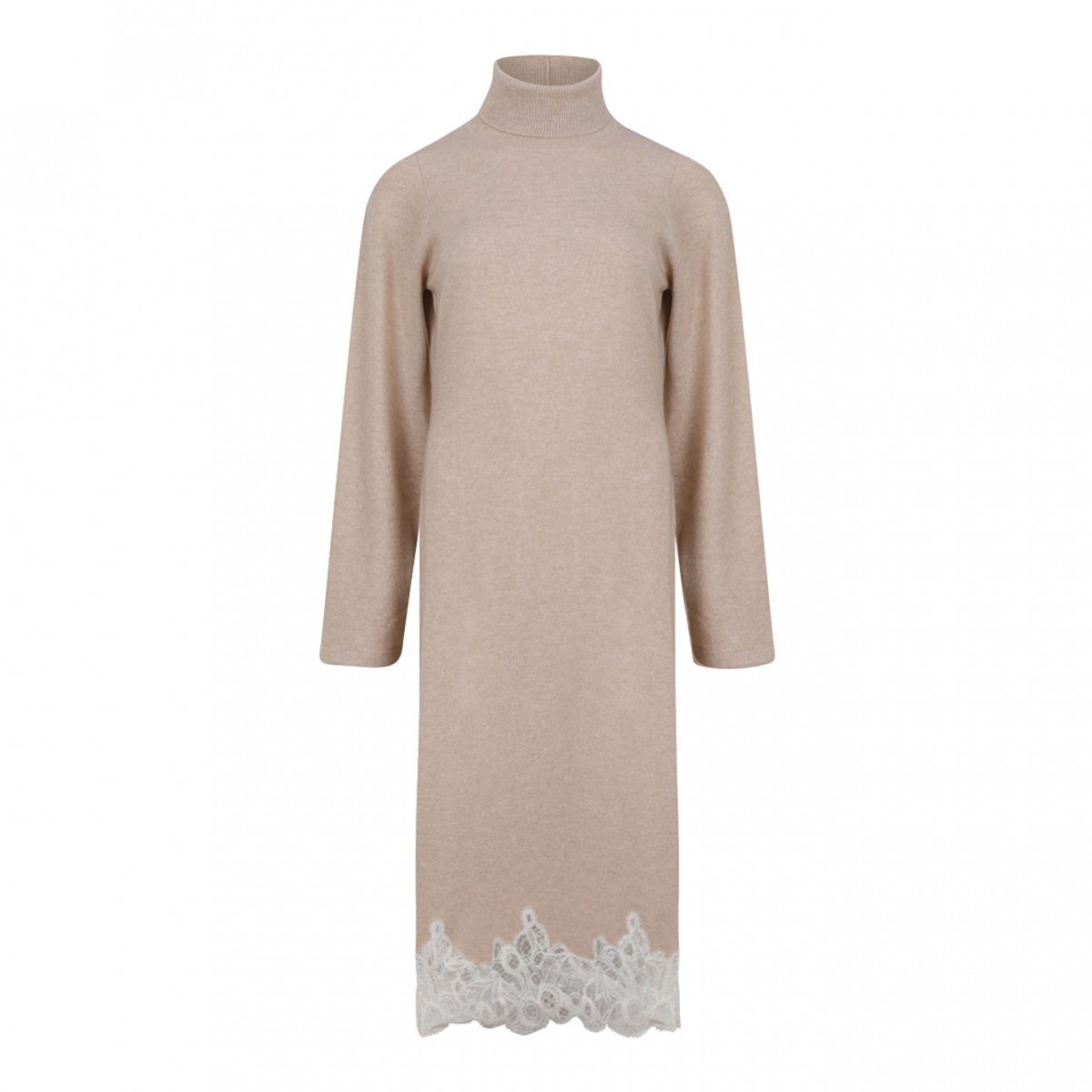 Beige Platinum Dress With Macrame Lace