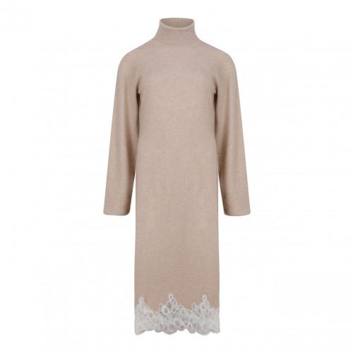 Beige Platinum Dress With Macrame Lace