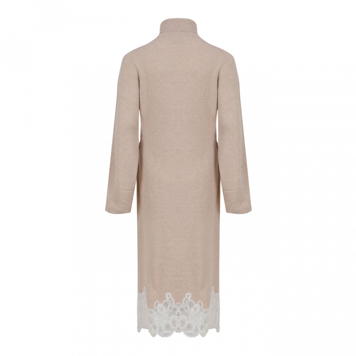 Beige Platinum Dress With Macrame Lace