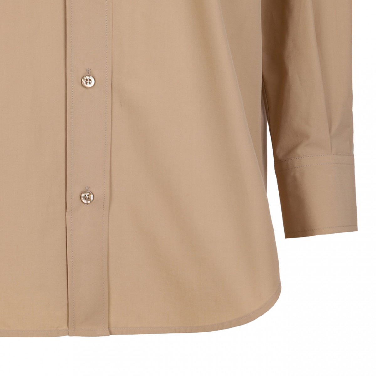 Beige Long Poplin Shirt With Crystal Embellished