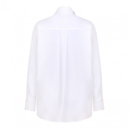 White Long Poplin Shirt With Crystal Embellished 2