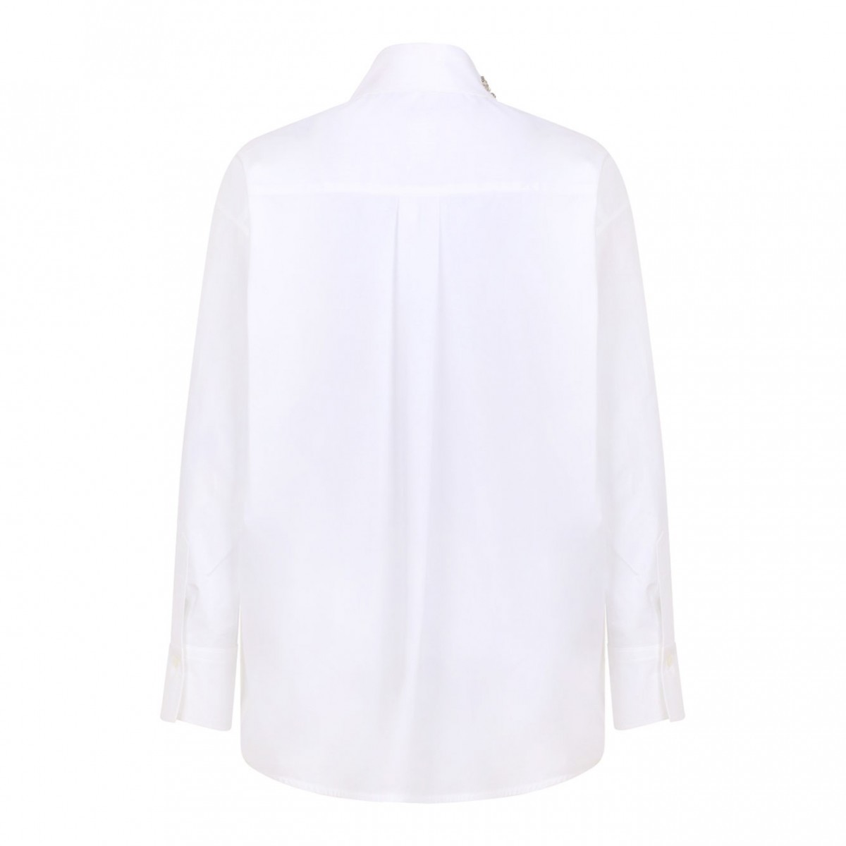 White Long Poplin Shirt With Crystal Embellished
