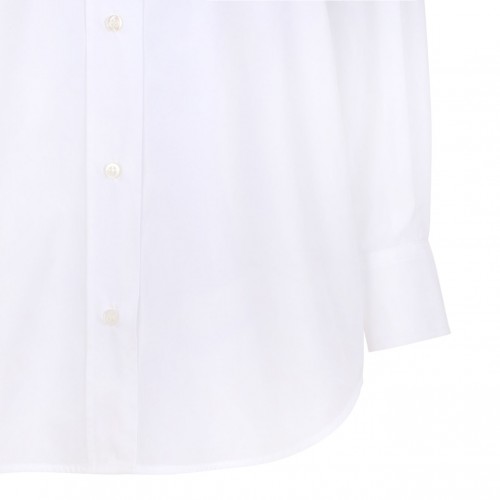 White Long Poplin Shirt With Crystal Embellished