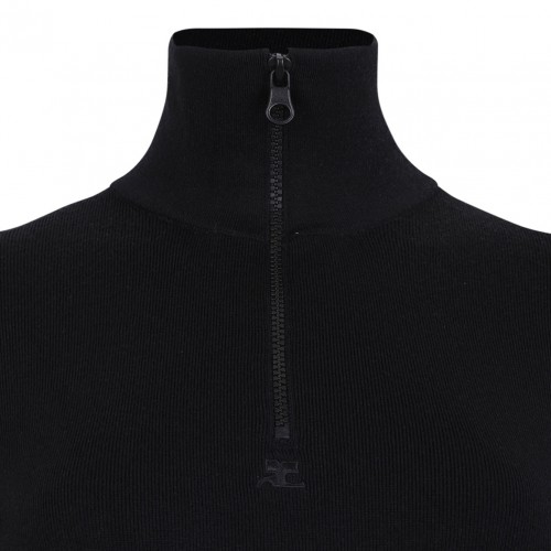 Black Zip-Closure Jersey Dress