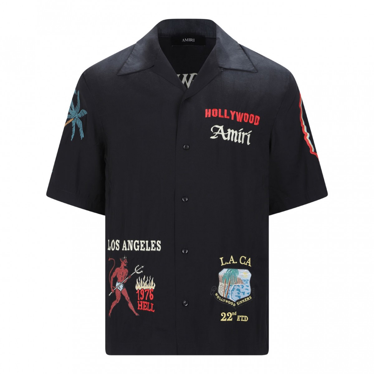 Black Embroidered Details Short Sleeves Shirt