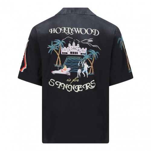 Black Embroidered Details Short Sleeves Shirt