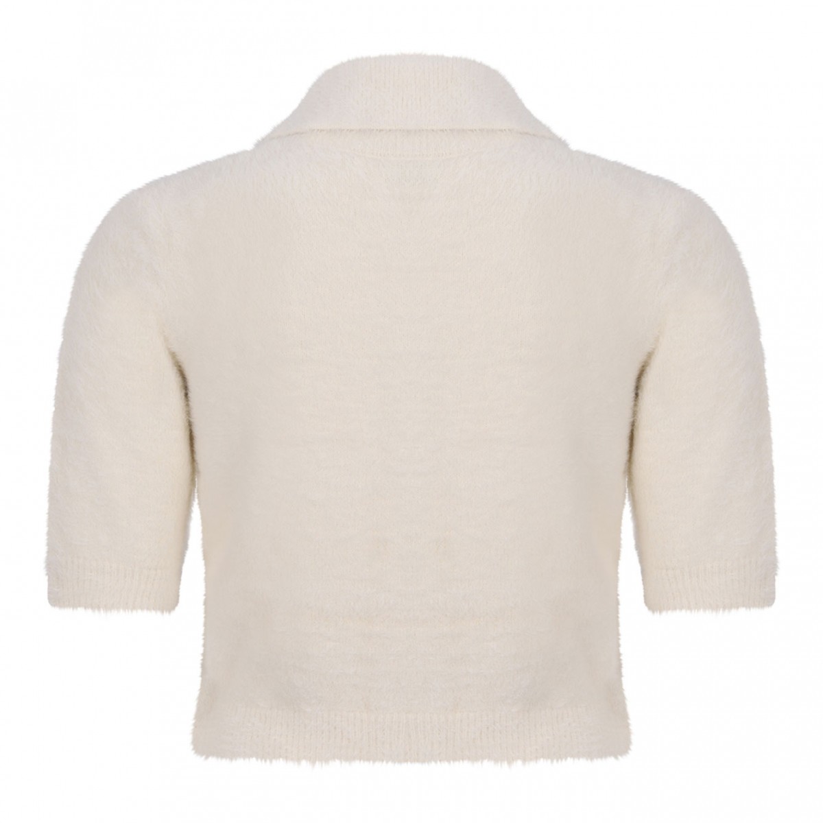 White Classic Collar Sweater With Front Pockets