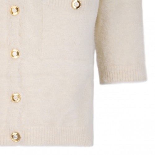 White Classic Collar Sweater With Front Pockets