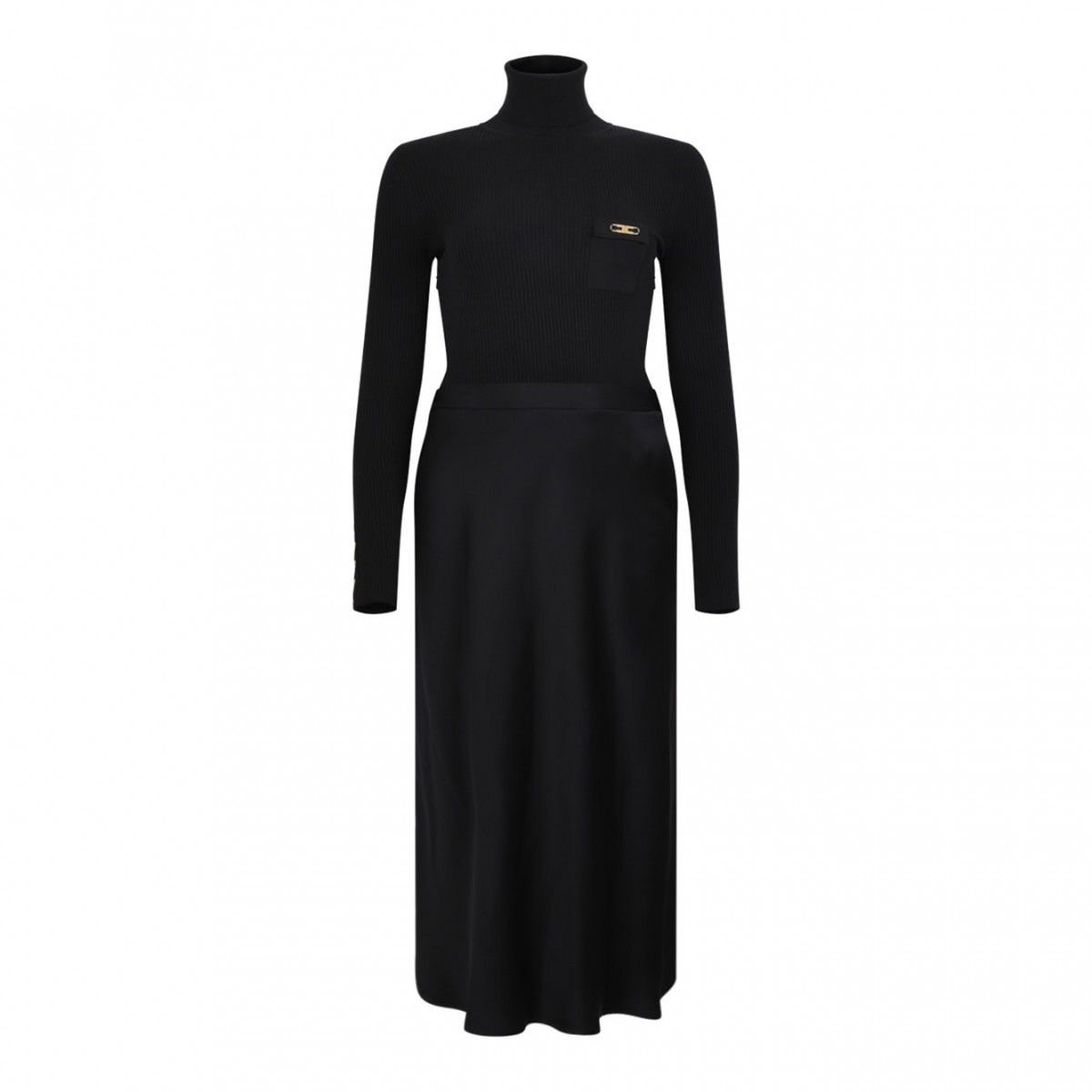 Black Logo Plaque Midi Dress