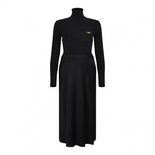 Black Logo Plaque Midi Dress
