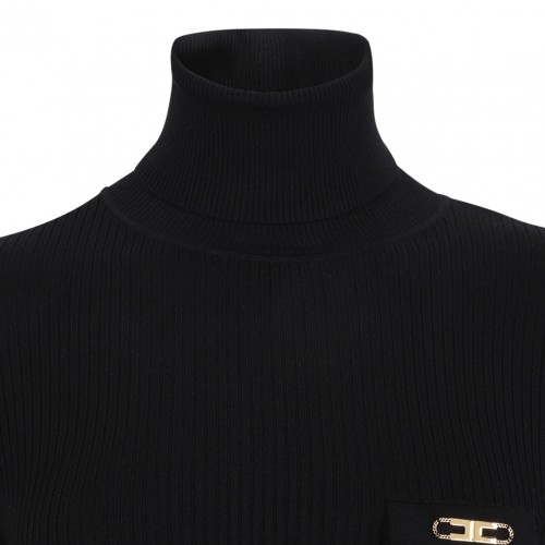 Black Logo Plaque Midi Dress