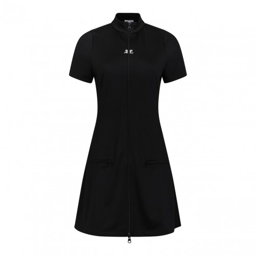 Black Zip Front Short Sleeve Dress