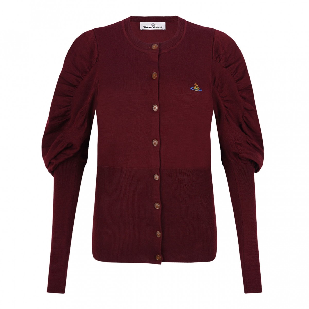 Bordeaux Puff Sleeve Buttoned Cardigan